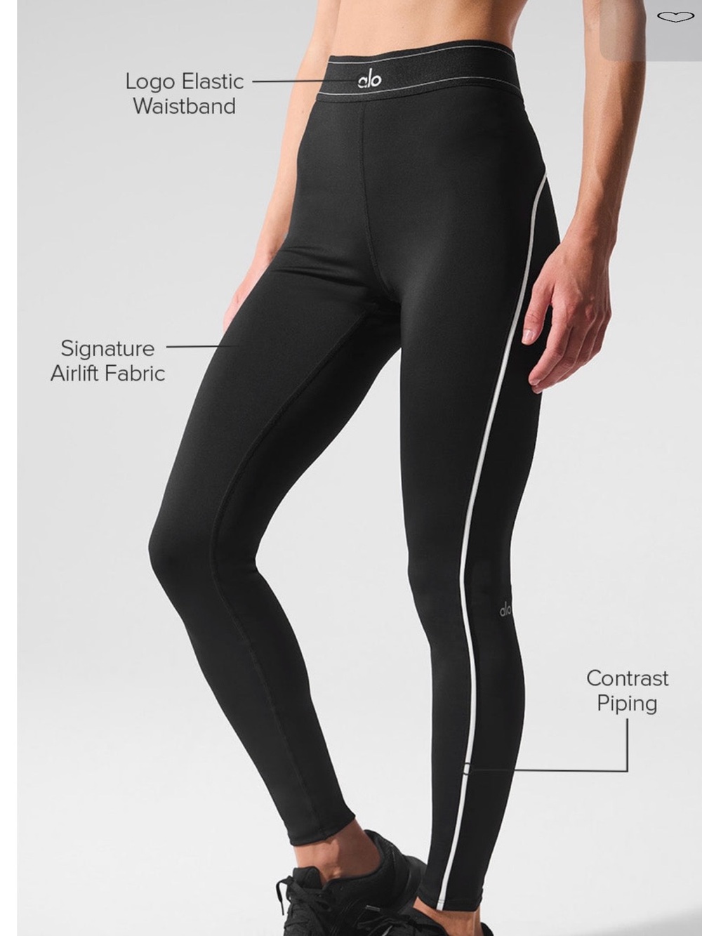 ALO air-lift Yoga Black High-Rise Leggings with Logo Waistband - Picture 2 of 4